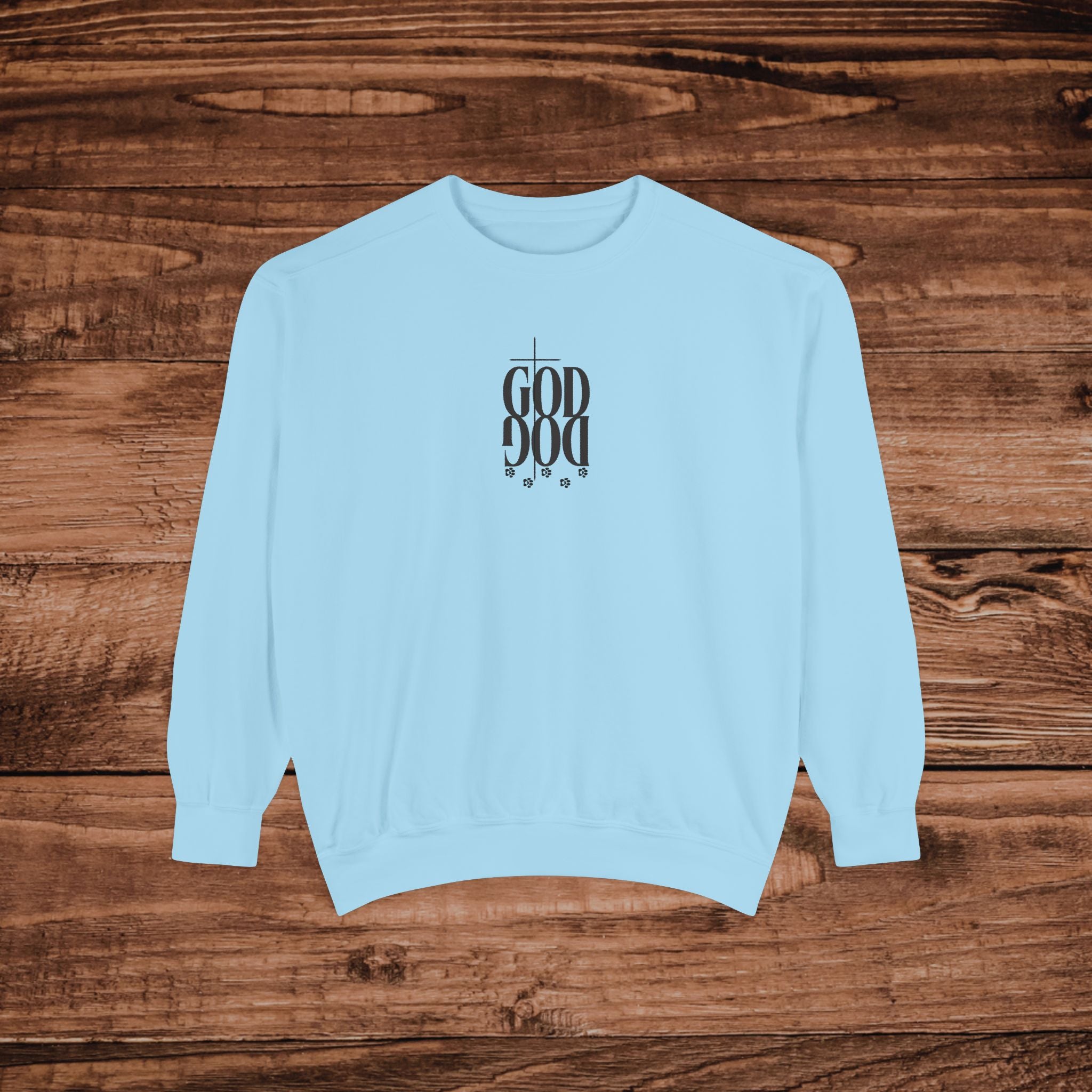 GOD DOG vertical script floral sweatshirt | spiritual pet lover design