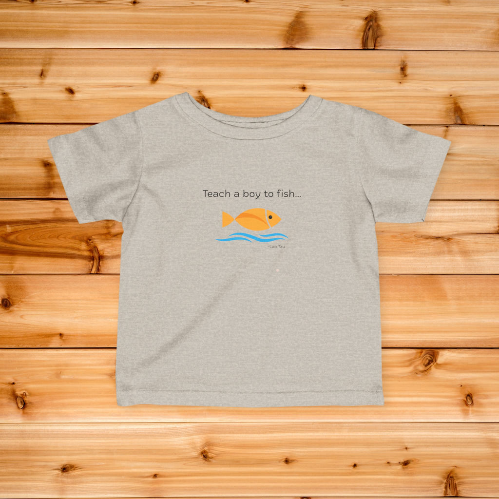 Teach a Boy to Fish infant tee | cute orange fish graphic