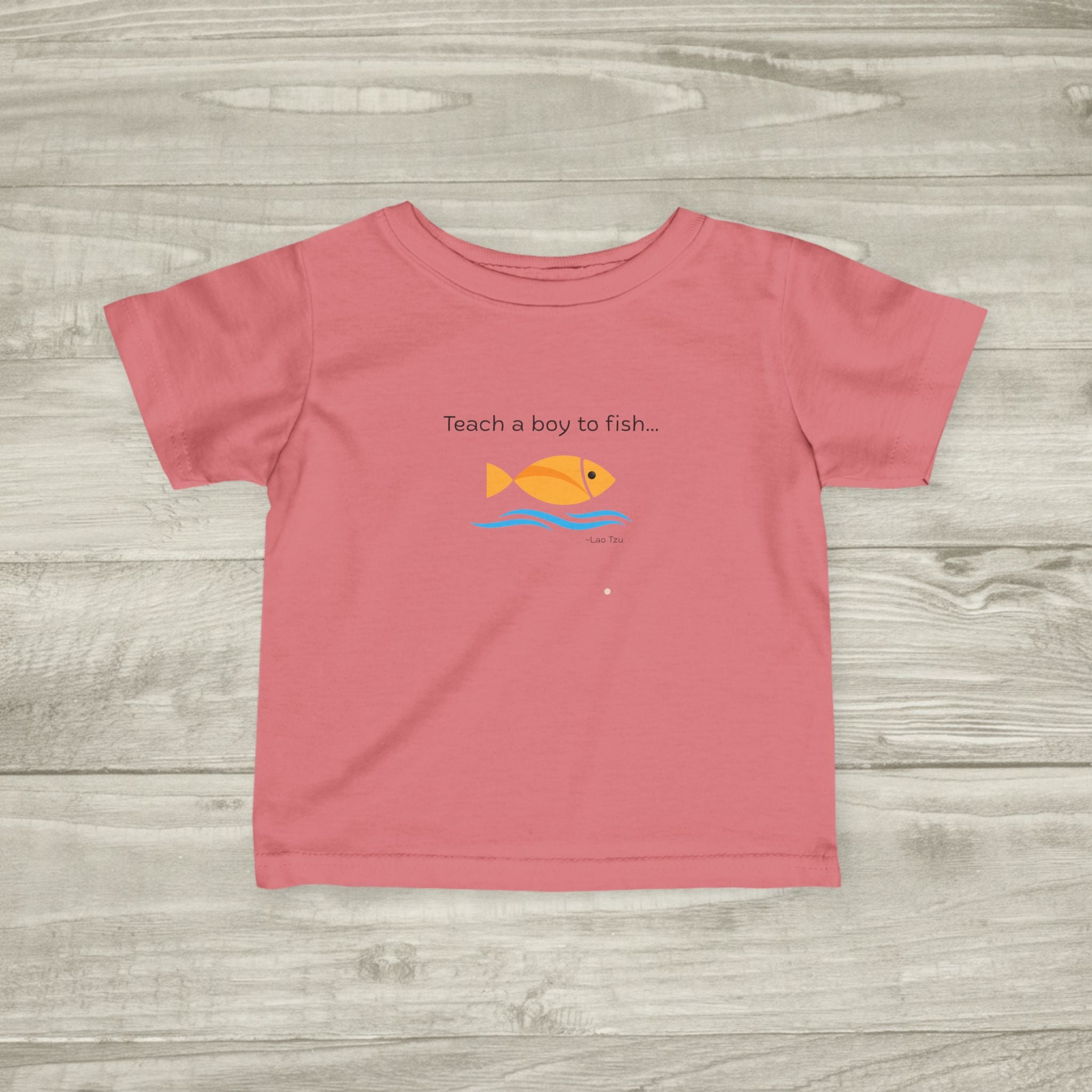 Teach a Boy to Fish infant tee | cute orange fish graphic