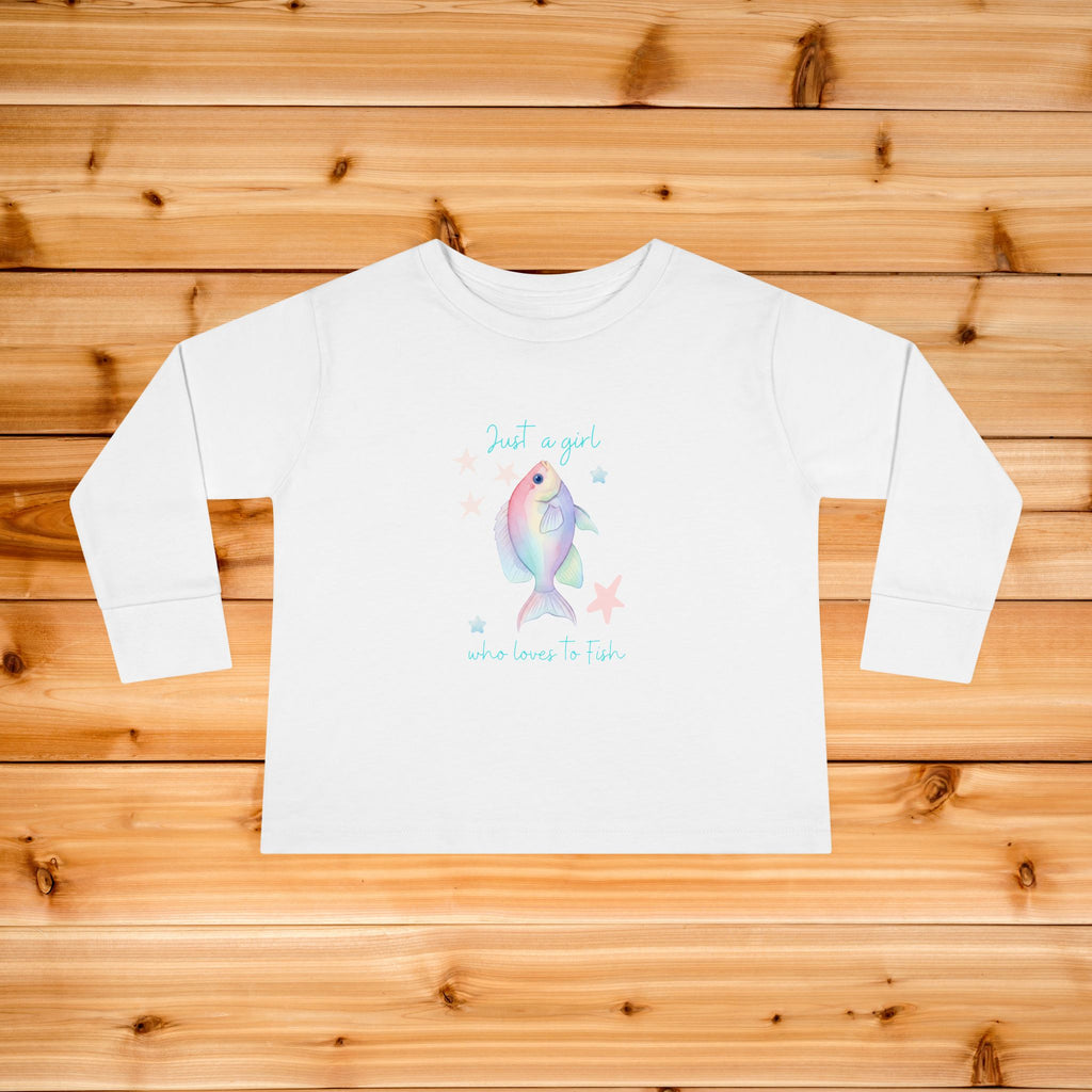 Pastel Rainbow Fish toddler long sleeve tee | Cute aquatic design, starfish accents