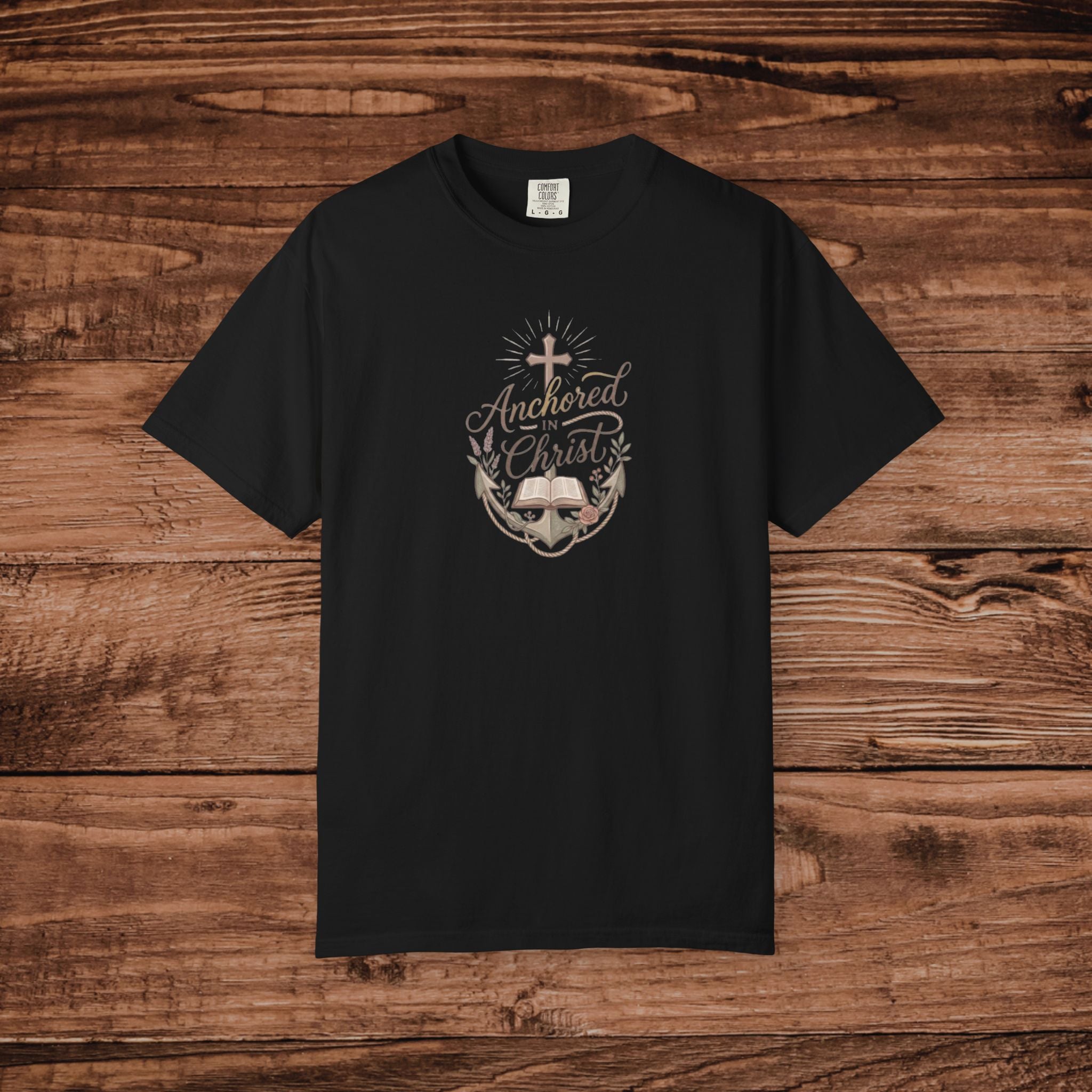 Anchored in Christ anchor cross Bible T-shirt | Christian faith tee