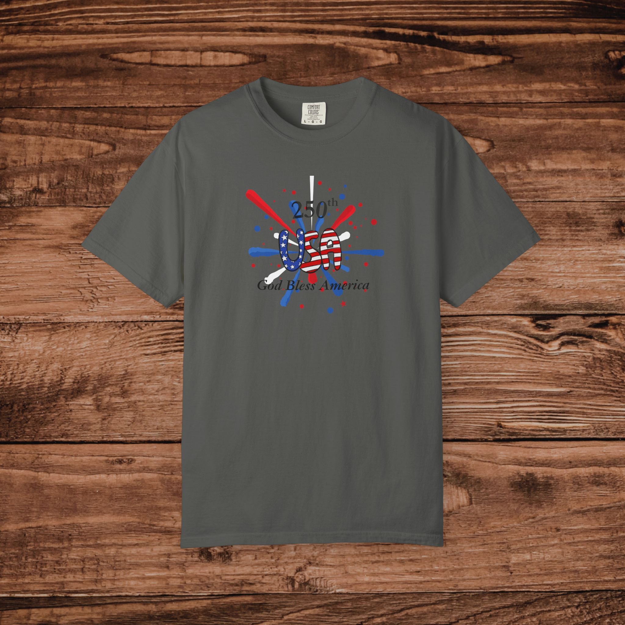 USA 250th Anniversary Flag Paint Splatter T-Shirt | God Bless America
